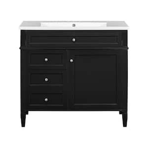 36 in. W Bathroom Vanity in Black with White Top Sink with 2 Drawers and a Tip-out Drawer,Resin Top Material ﻿