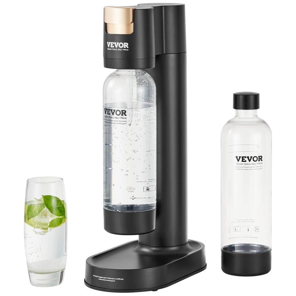 VEVOR Sparkling Water Maker, Soda Maker Machine for Home Carbonating Seltzer Water Kit with 2 BPA-free 1L PET Bottles Black