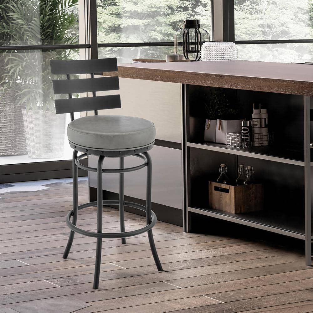 Modern Charm 42" Adjustable Swivel Bar Stool in Gray Faux Leather and Metal