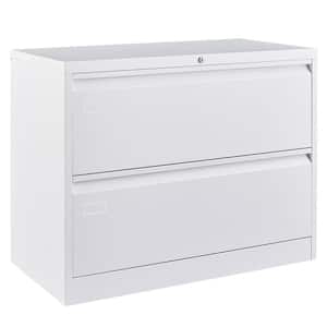 2-Tier Metal Storage Cabinet Locker with 2 Drawers in White
