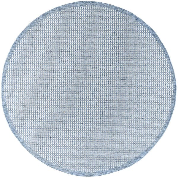 Tayse Rugs Denver Basketweave Blue 6 ft. Round Indoor/Outdoor Area Rug