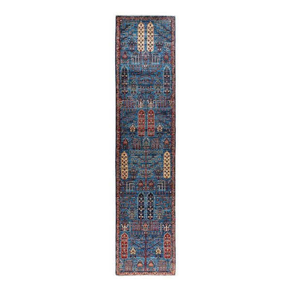 Serapi Light Blue 3 ft. x 12 ft. Tribal Wool Indoor Runner Rug