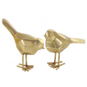 Gold Polystone Modern Bird Sculpture (Set of 2)