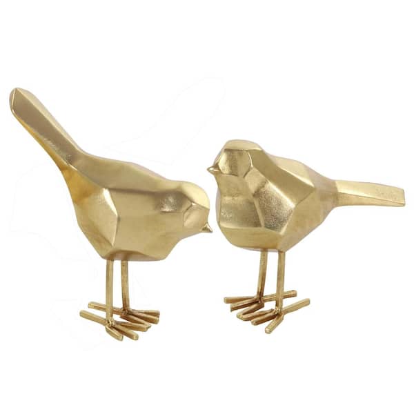Gold Polystone Bird Sculpture with Origami Accents (Set of 2)