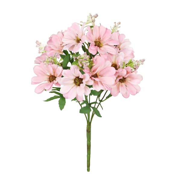 LIVING LUXURY 13 in. Petite Blush Pink Artificial Daisy Flower Stem Bush Bouquet Set of 4