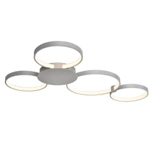 Capella 43 in. 40-Watt Silver ETL Certified Integrated LED Semi Flush Mount Ceiling Fixture With 4 Light Rings