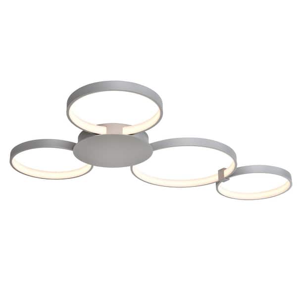 VONN Lighting Capella 43 in. 40-Watt Silver ETL Certified Integrated LED Semi Flush Mount Ceiling Fixture With 4 Light Rings