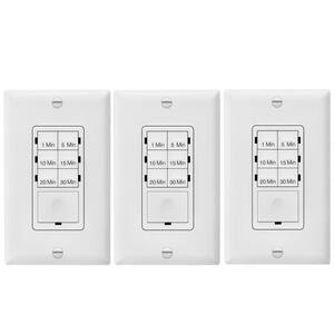15 Amp 240-Minute Indoor In-Wall Push Button Countdown Timer Switch with Wall Plates, White (3-Pack)