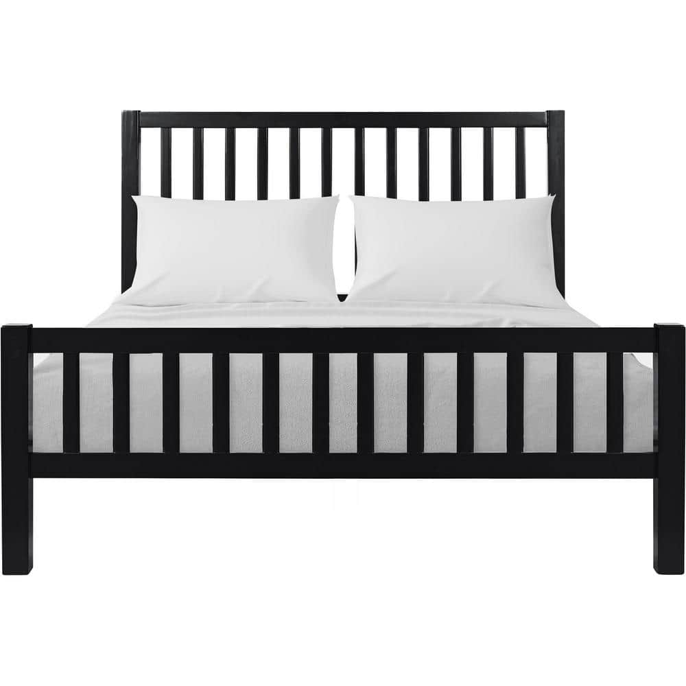 Hampton Black Pine Wood King Platform Bed with Slatted Headboard