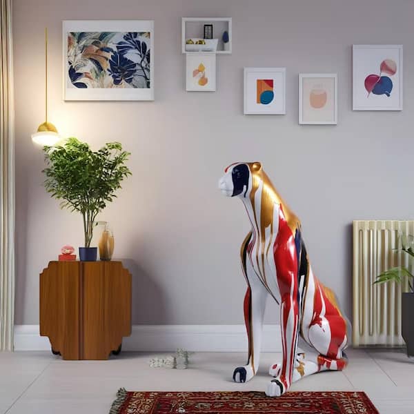Unbranded - 31.5 in. H Large  Resin Sitting Leopard Sculpture, Classic Leopard Statue Colorful for Outdoor Garden, Home Decoration