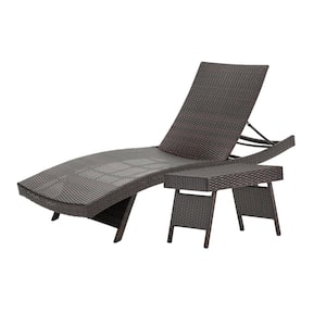 Miller Brown Armless 2-Piece Faux Rattan Outdoor Chaise Lounge and Table Set