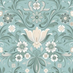 Ostanskar Turquoise Retro Floral Non Woven Paper Wallpaper
