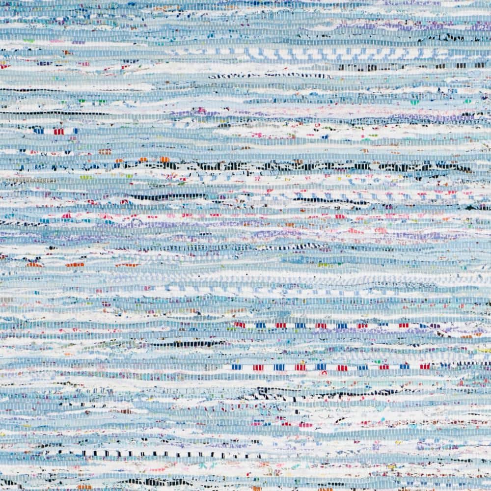 Light Blue Handmade Cotton 9' x 12' Flat Woven Rug