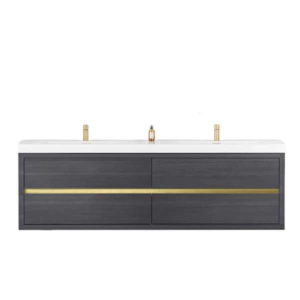 Lafarre 70.87 in. W x 19.69 in. D Double Sink Floating Espresso Bath Vanity with White Stone Resin Top Assembled
