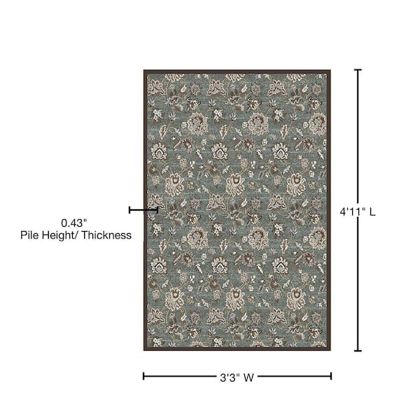 Pisa Light Green 3 ft. x 5 ft. Traditional Floral Area Rug 3475