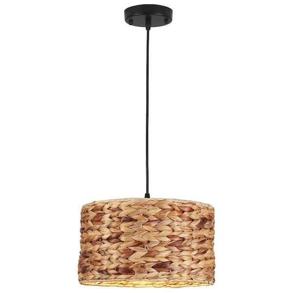 ZJVAIVE 1-Light Black Hanging Pendant Light Chandelier with Rattan Cover for Kitchen Island