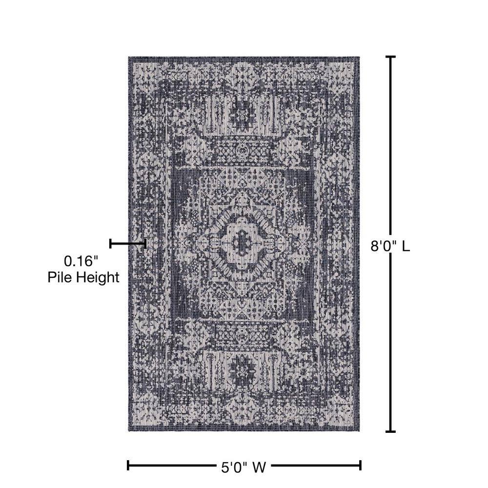 Charcoal Gray Flat Woven Synthetic 5' x 8' Outdoor Rug