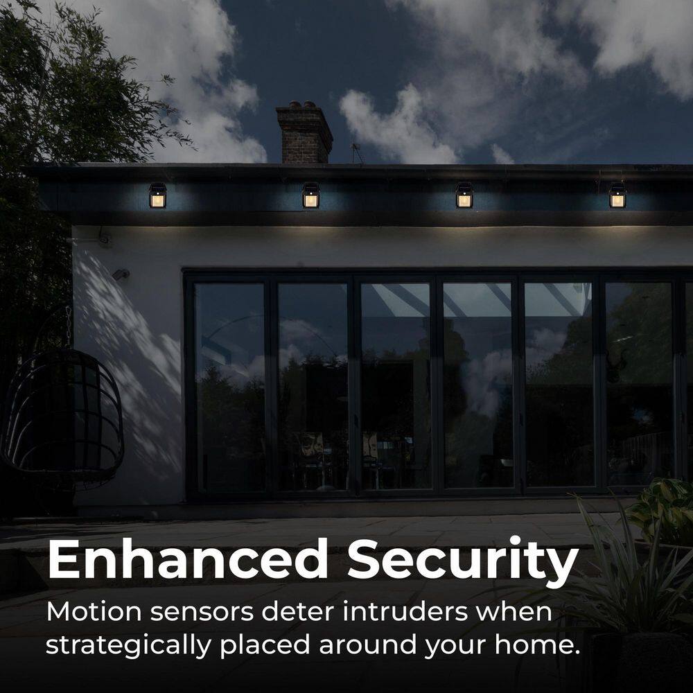 Matte Black Solar LED Outdoor Wall Lantern with Motion Sensor, 4-Pack