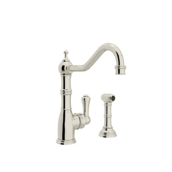 Edwardian Era 1-Handle Standard Kitchen Faucet with Sidespray in Polished Nickel