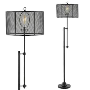 Noah 64.5 in. Black Modern Industrial Iron Height-Adjustable LED Floor Lamp