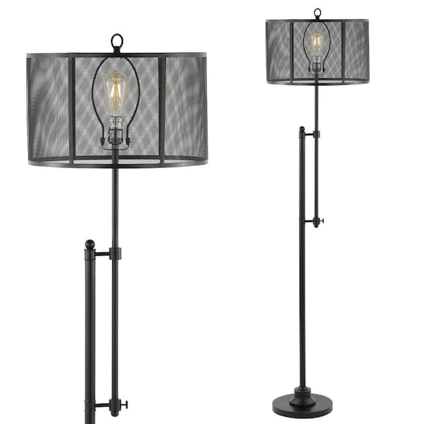 JONATHAN Y Noah 64.5 in. Black Modern Industrial Iron Height-Adjustable LED Floor Lamp