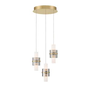 Rola 144-Watt Integrated LED Gold Tiered Chandelier with Smoke Glass Shades