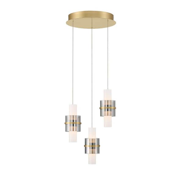 Eurofase Rola 144-Watt Integrated LED Gold Tiered Chandelier with Smoke Glass Shades