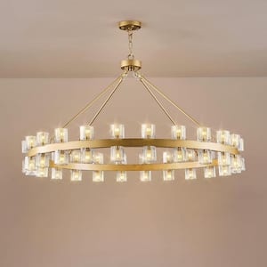 48-Light Gold Round Chandelier, 48 in. Modern K9 Crystal Chandelier for Dining Room, Living Room, Foyer