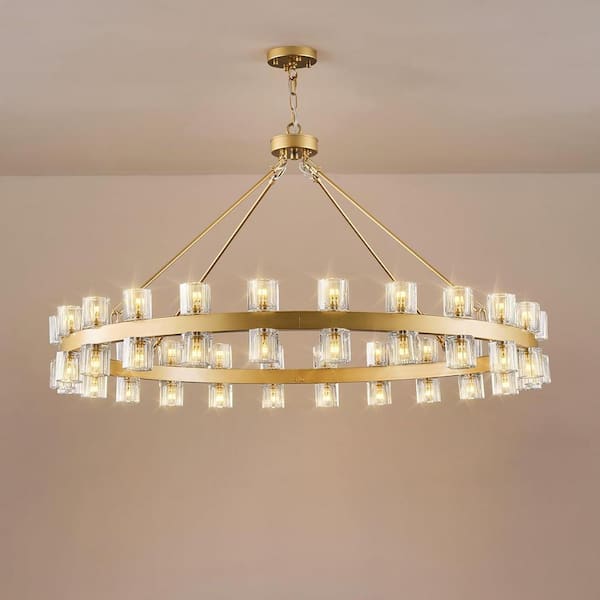 YUYI 48-Light Gold Round Chandelier, 48 in. Modern K9 Crystal Chandelier for Dining Room, Living Room, Foyer