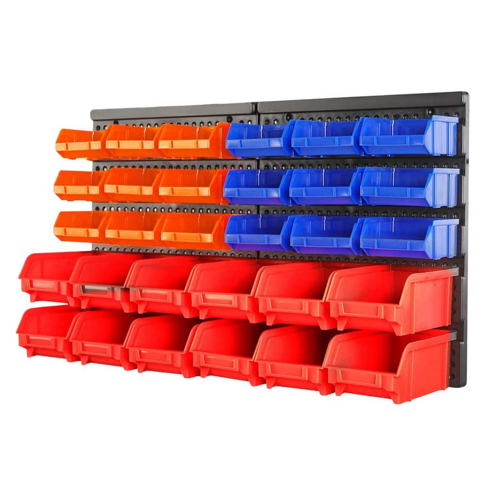 Heavy-Duty 17 in. Red Blue Orange Plastic Customizable Multifunctional Tool Organizer Wall Rack with 30-Bins price history on PriceWatchPro