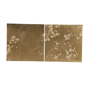 Gold, Brown and Gray Wooden Framed Divided Floral Design Wall Art (Set of 2)