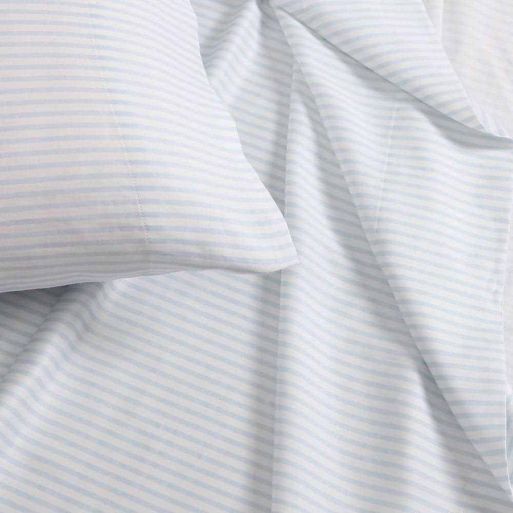 Queen Blue Cotton Sateen Floral Sheet Set