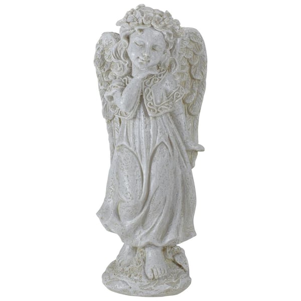 Northlight 9.75 in. Ivory Standing Angel with Floral Crown Outdoor ...