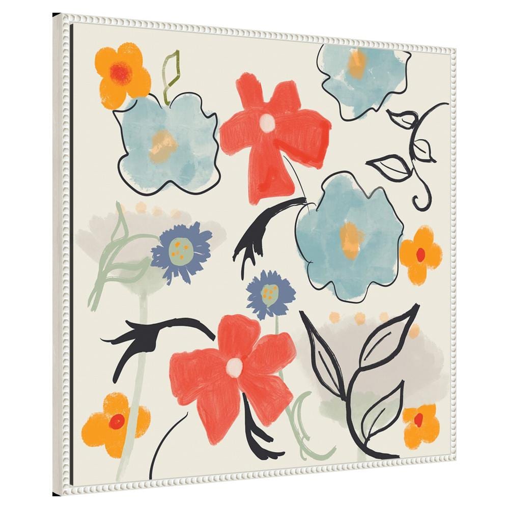 Robin Maria Abstract Floral Canvas Wall Art with White Frame