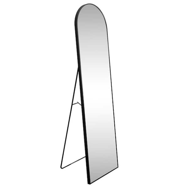 JONATHAN Y Adrian Black 16 in. W x 59 in. H Large Arched Metal Framed Floor Full-Length Mirror
