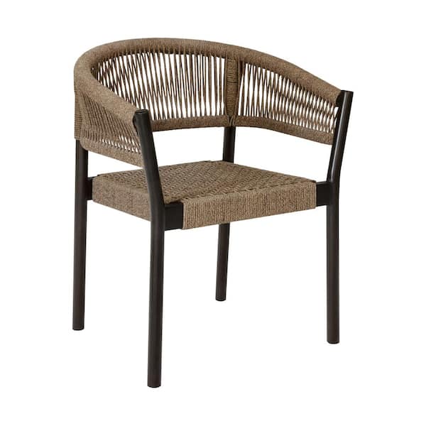 Armen Living Doris Dark Eucalyptus and Truffle Rope Indoor Outdoor Dining Chair