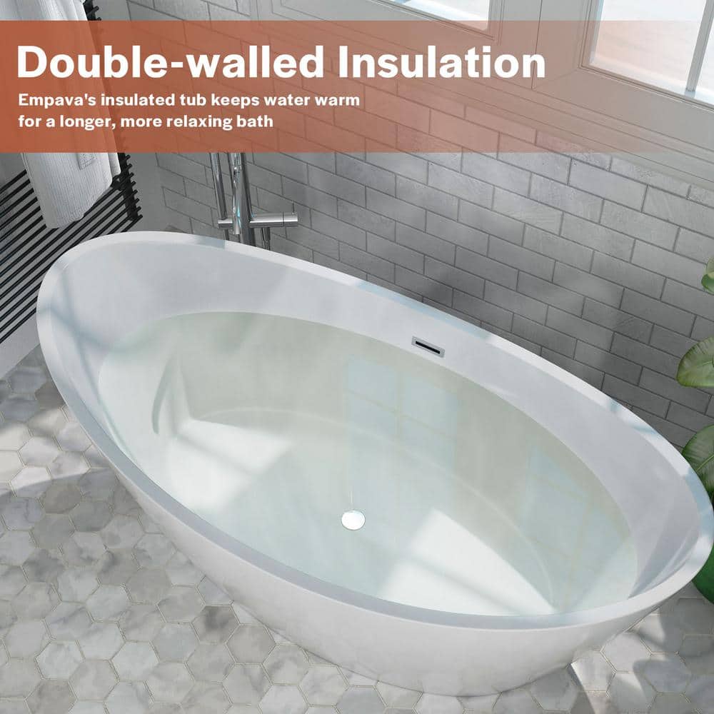 Empava 59'' White Acrylic Freestanding Oval Soaking Tub