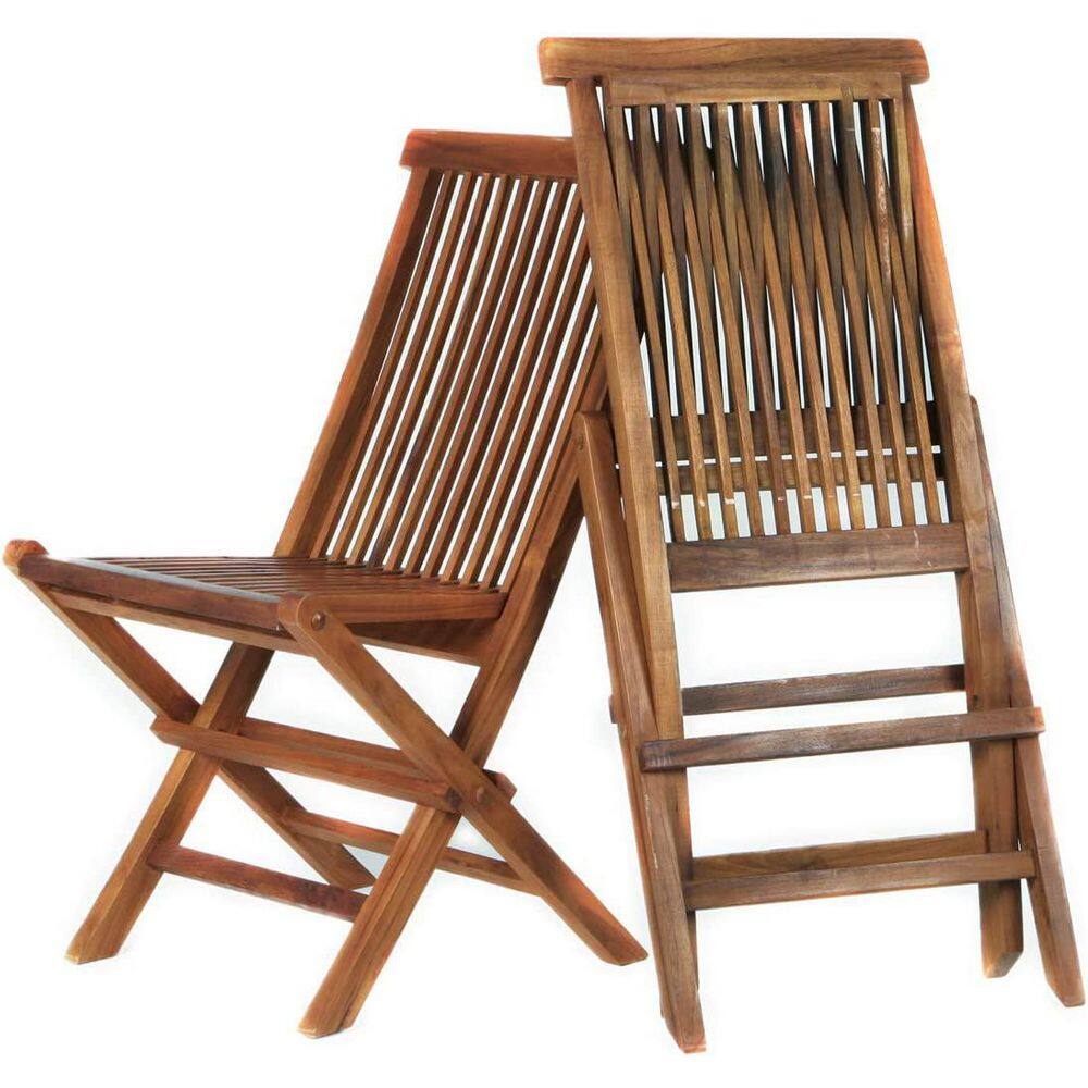 Brown Teak Wood Folding Side Chair, 18" x 35"