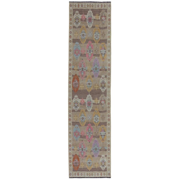 Lena Brown and Beige 2 ft. x 10 ft. Transitional Woven Oriental Polyester Rectangle Indoor Runner Rug