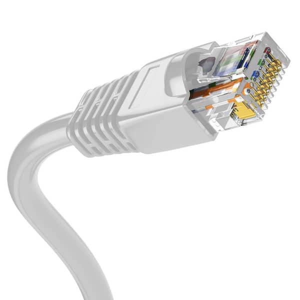 Syston Cable Technology 150 ft. White CMP Cat5e 350MHz 24AWG Solid Bare Copper Ethernet Network Wire Data Cable - RJ45 Plug Heat Resistant