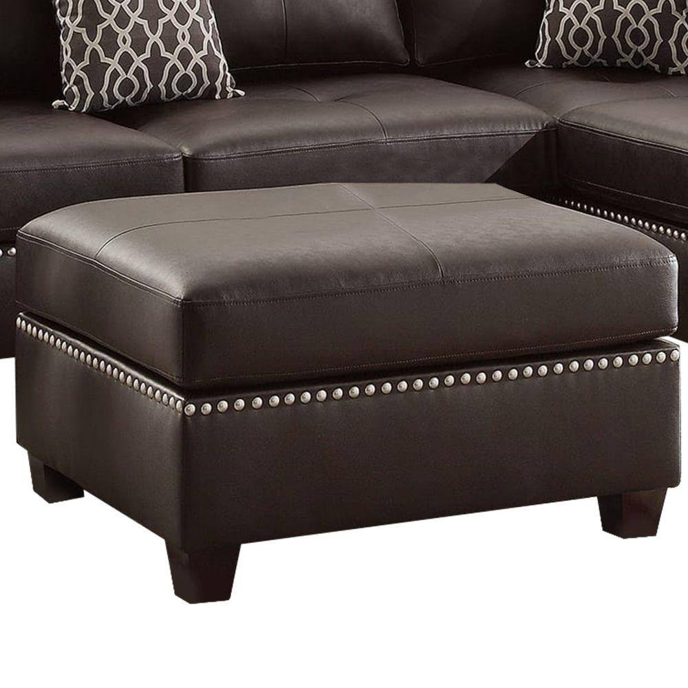 Brown Tufted Leather 3-Piece Sectional Sofa with Ottoman