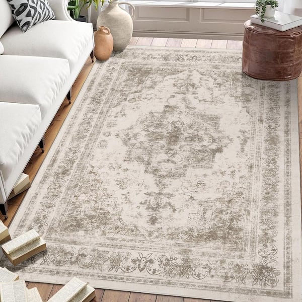 HaiiMeid Persia Taupe 4 ft. x 6 ft. Vintage Medallion