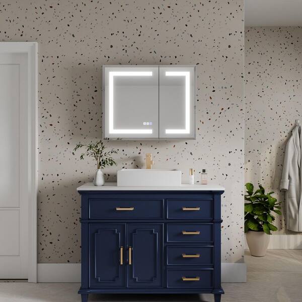 30 in. W x 24 in. H Rectangular Bevel LED Anti-Fog Surface/Recessed Medicine Cabinet with Mirror
