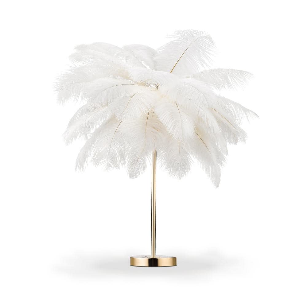 ZACHVO 23.62 in Gold Indoor Table Lamp with White Feather Shape HDT ...