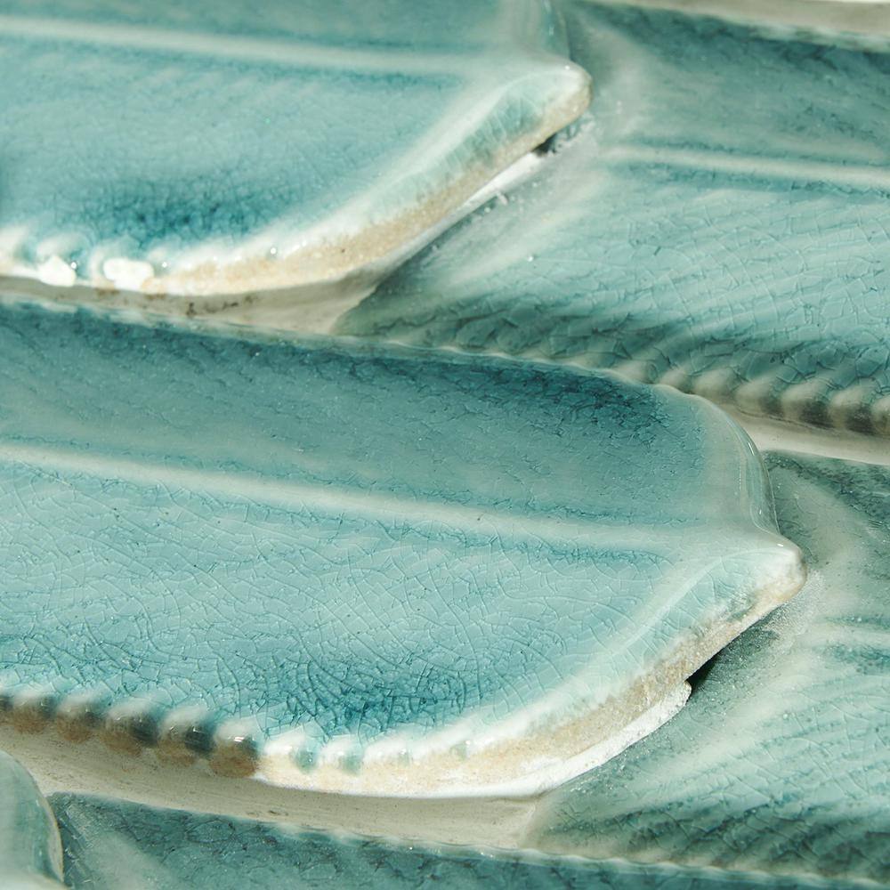 Sky Blue Feather Pattern Ceramic Mosaic Tile