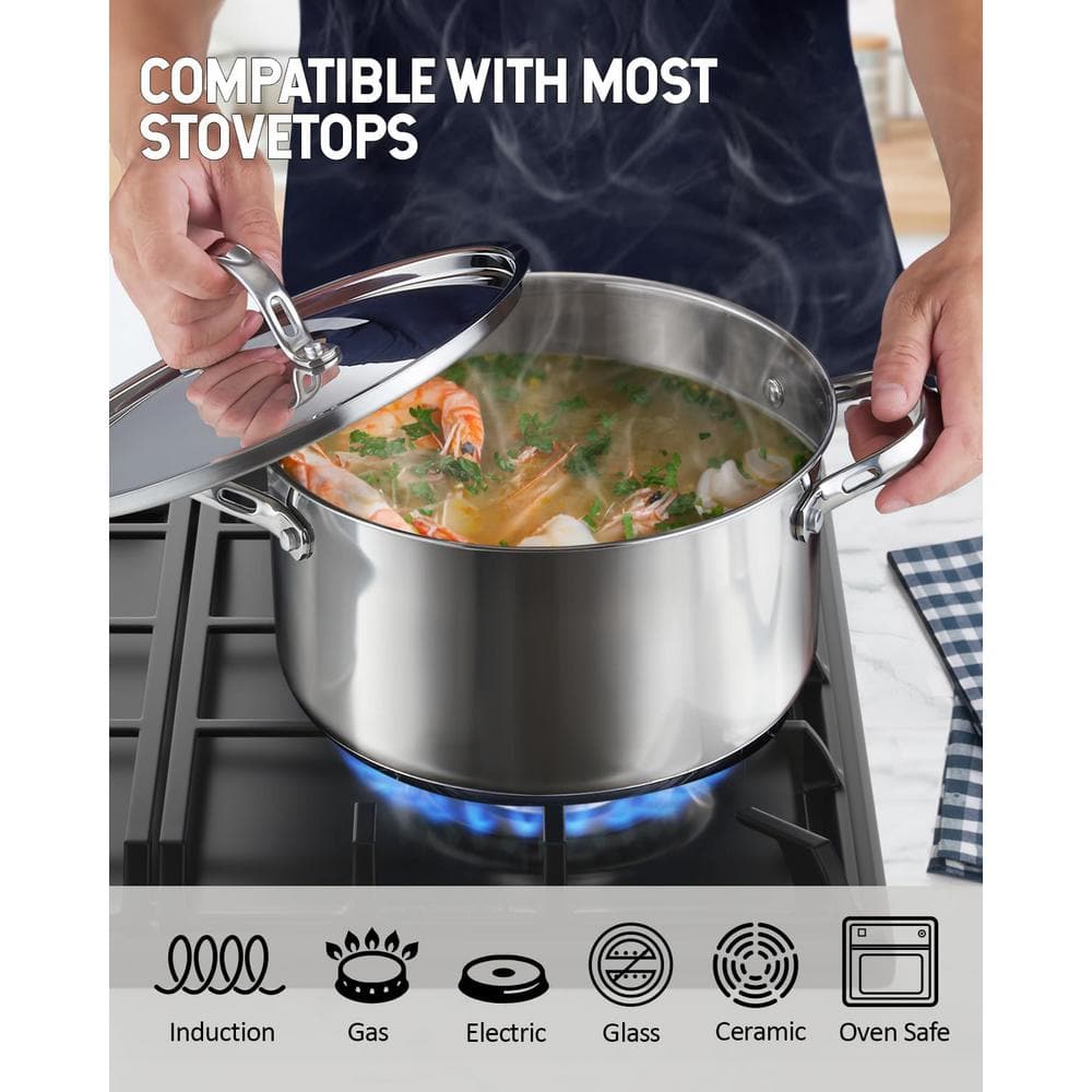 6-Quart Silver Stainless Steel Dutch Oven with Lid