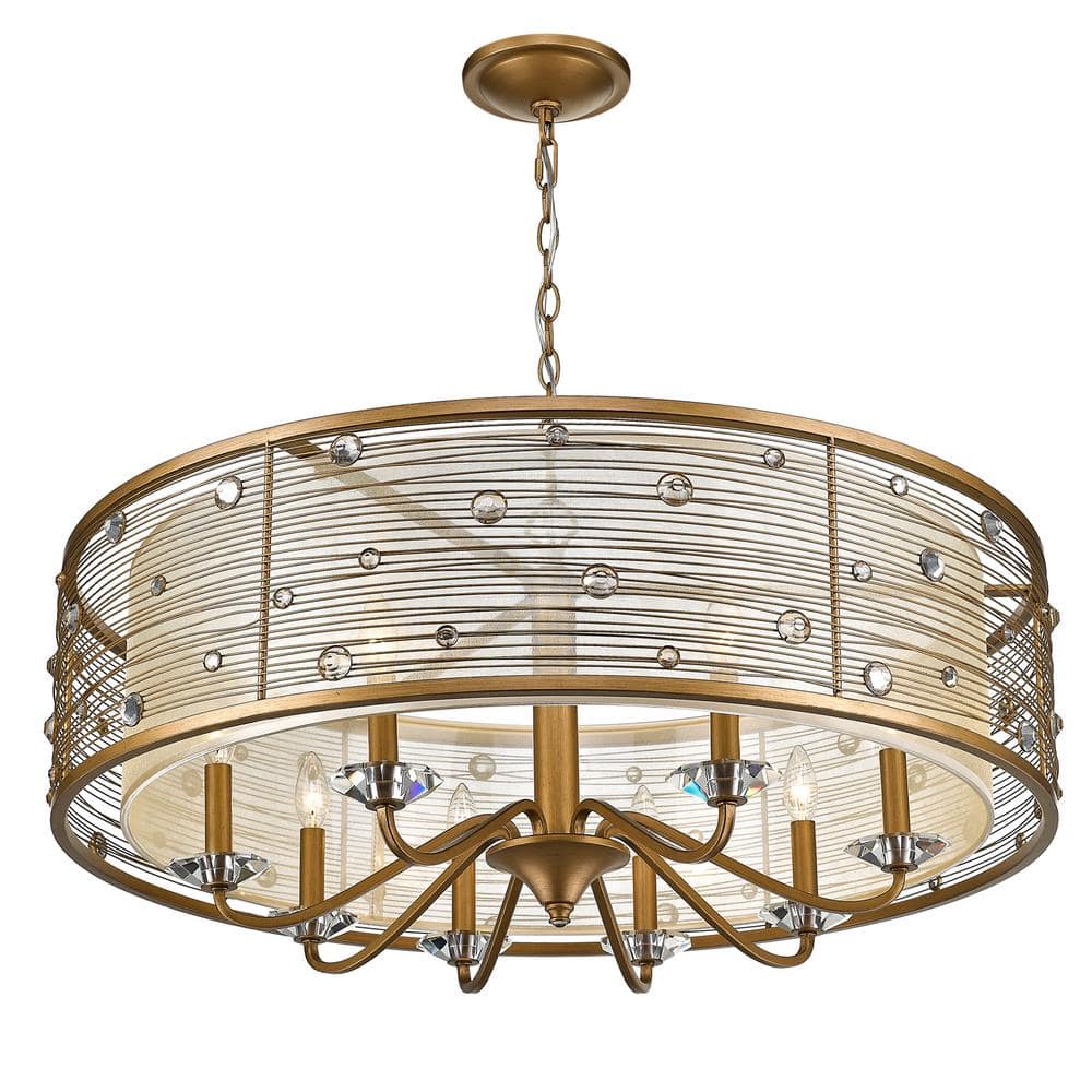 Elegant Peruvian Gold 8-Light Chandelier with Sheer Filigree Shade