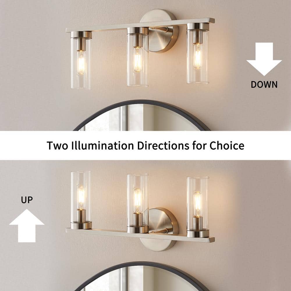 Brushed Nickel 3-Light Dimmable Cylinder Vanity Light
