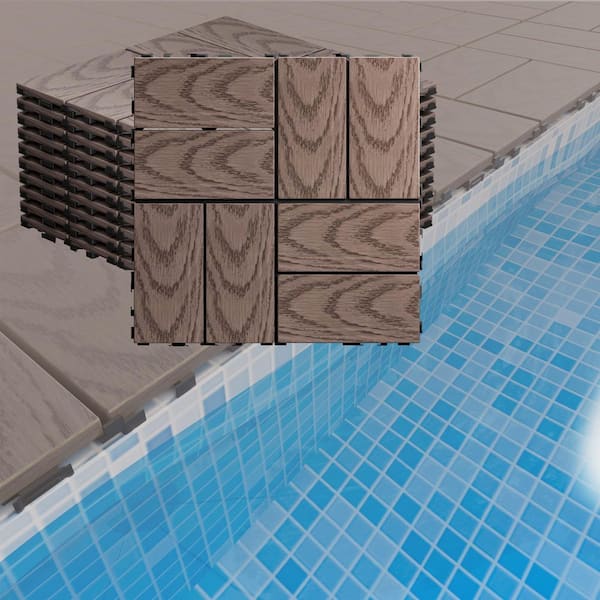ARK DESIGN 1 ft. x 1 ft. x 0.8 in. Waterproof Knurling Slat Composite Deck Tile for Patio Garden Poolside in Coffee (10 sq. ft.)