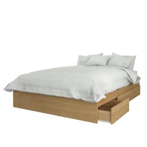 Albatros Beige and White Wood Frame Full Size Platform Bed with 3 Drawers and Nightstand